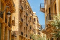 Old Beirut central downtown narrow street architecture with buildings and street lights Lebanon Royalty Free Stock Photo