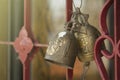 Old bell hanging brass carving on steel in a Buddhist temple. With the belief in the sacred respect Royalty Free Stock Photo