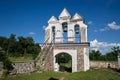 Old bell tower of ancient catholic church of the Annunciation of the Blessed Virgin Mary, Vishnevo, Belarus Royalty Free Stock Photo