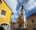 Old bell tower of the church Maria Verkuendigung in the town of Spittal an der Drau, Austria