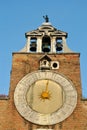 Old bell tower and clock in Venice, Italy Royalty Free Stock Photo