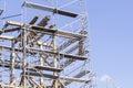 The old bell tower. Restoration of the old bell tower. Scaffolding Royalty Free Stock Photo