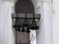 Old bells in Bell tower of Georgievskaya church Moscow in Kolomenskoye