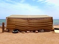 Old berber haima in the red sea in Egypt. Egyptian carp on the coast. Rustic tent in the desert