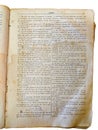 Old bible page with Cyrillic text on white background - close up