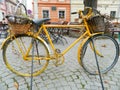 Old Bicycle Equipped with Basket in Sighisoara citadel central s