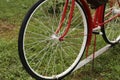 Old bicycle with flower pots stands in the garden Royalty Free Stock Photo