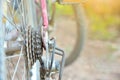 Old bicycle gears of mountain bike. Royalty Free Stock Photo