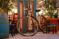 Old bicycle parking in outdoor cafe of Biograd na Moru, Croatia Royalty Free Stock Photo