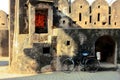 Old bicycle stand near the historical wall of the castle