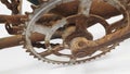old bicycle transmission detail with a lot of rust