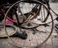 Old bicycle wheels Royalty Free Stock Photo