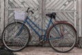 Old bicycle on wooden background Royalty Free Stock Photo