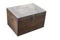 Old big brown wooden box on white background, object, save, vintage, copy space Royalty Free Stock Photo