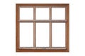 Old big brown wooden window frame with six sashes isolated on white background Royalty Free Stock Photo