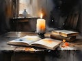 Old big candle and books Royalty Free Stock Photo