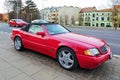 Old red elegant convertible car Mercedes Benz right side view Royalty Free Stock Photo