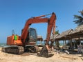 Old big excavator on the beach Royalty Free Stock Photo