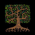 Old big family tree with roots. Isolated on black background. Concept Art for your design. Design interior ideas. Royalty Free Stock Photo