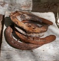 old big herraduras rusty and abandoned in a warehouse Royalty Free Stock Photo