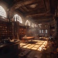 Old big library with lots of books. Generative AI Royalty Free Stock Photo