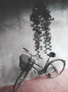 Old bike with loft wall in gray tone Royalty Free Stock Photo