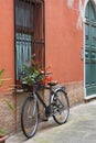 Old bike standing in a typical italian narrow street, Portovenere, Italy Royalty Free Stock Photo