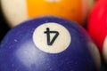 Old billiard balls and stick on a green table. billiard balls isolated on a green background Royalty Free Stock Photo