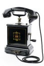 Old black antique telephone with handle