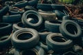 Old black car tires unauthorized dump, environmental issue, neglect Royalty Free Stock Photo