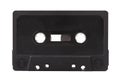 Old black empty blank simple retro audio cassette, object isolated on white background, cut out. Plain plastic vintage music tape Royalty Free Stock Photo