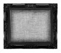 old black frame with empty grunge linen canvas for your picture, photo, image. beautiful vintage background Royalty Free Stock Photo