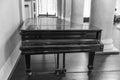 Old black grand piano closeup, black and white Royalty Free Stock Photo