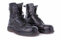 Old black leather work boots Royalty Free Stock Photo