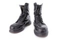 Old black leather work boots Royalty Free Stock Photo