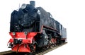 Old black locomotive on an isolated white background Royalty Free Stock Photo