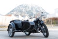 Old black oldtimer motorcycle with sidecar Royalty Free Stock Photo