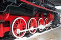 Old black steam locomotive wheels Royalty Free Stock Photo