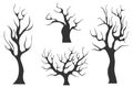 Old black trees without leaves. Set of old black trees isolated on white background. Royalty Free Stock Photo