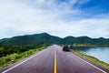 Old black Truck park by lake with summer sky and mountain Royalty Free Stock Photo