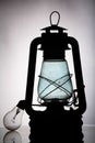 Old black vintage lantern with modern lamp Royalty Free Stock Photo