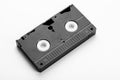 Old black vintage Videotape vhs back side top view isolated on white background , cut out 80s, 90s retro media aesthetic