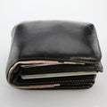 Old black wallet with credit cards and banknote Royalty Free Stock Photo