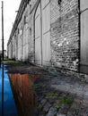 Old Black White Building Reflected in Color