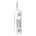 Old black-and-white bulk cellular large button square retro hipster vintage mobile phone with long antenna painted strokes