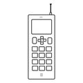 Old black and white cellular big button square retro hipster vintage mobile phone with antenna painted strokes Royalty Free Stock Photo