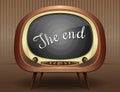 Old black and white TV broadcasts end of the movie Royalty Free Stock Photo