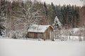 Old Blacksmith shop on a farm farm in December in winter in Bredebolet in Skaraborg in Vaestra Goetaland in Sweden Royalty Free Stock Photo