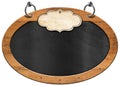 Blank Blackboard with Oval Wooden Frame and Empty Label