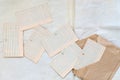 Old blank card files, lined and laid out. Paper for writing on envelopes from craft paper. Concept school, planning Royalty Free Stock Photo